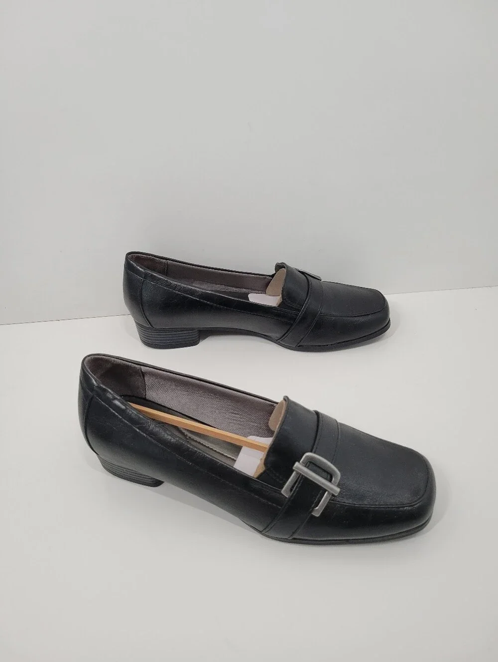 Life Stride Bounty Black Leather Stacked Block Heel Shoes Women Size 8M New - Picture 4 of 6